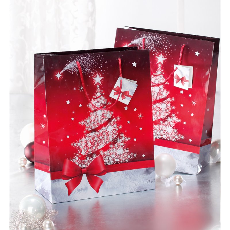 Sigel sac cadeau Sparkling Tree grand, laqué brillant, 260×120×330 mm